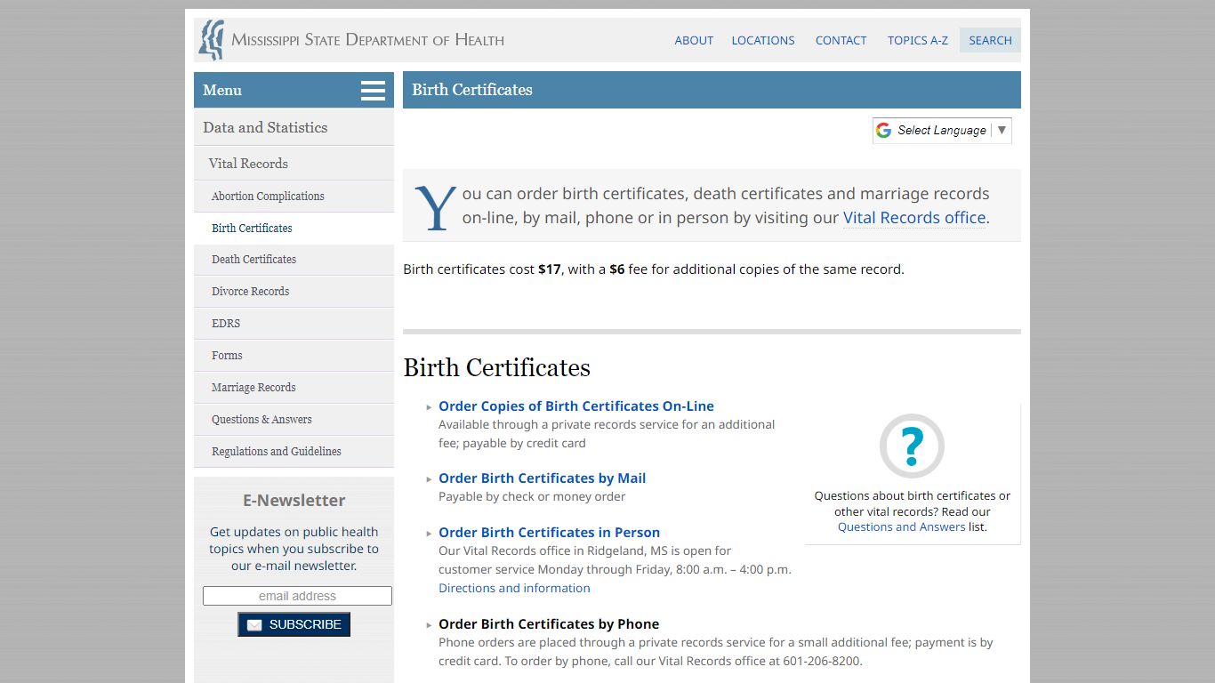 Birth Certificates - Mississippi State Department of Health
